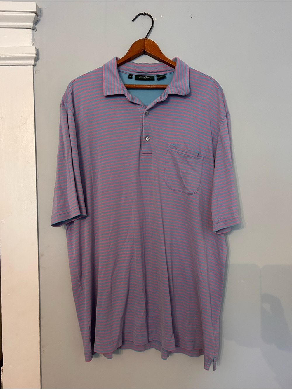 Bobby Jones Golf XL Polo Shirt Peruvian Cotton Blue Pink Striped